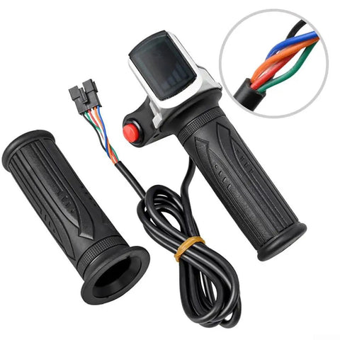 Real-Time Voltage Check E-Bike Throttle Grip With LED Display For 36V Scooters Allows One-Click Start And Smart Battery Monitoring To Dodge Being Stuck On Rides. 36V ABS rubber 6-pin throttle grip with LED meter and cable