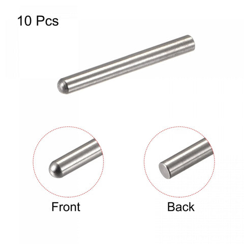 3x22mm Dowel Pins In 304 Stainless Steel, Round Head With Flat Chamfered End, 10 Pc Set For Shelves And Bunk Beds