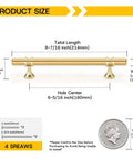 Gold Cabinet Pulls Set Of 30 Six And A Quarter Inch Heavy Duty Drawer Handles For Cabinets And Closets Rust Resistant Zinc Alloy Hardware Pro Grade Finish dimensions illustration