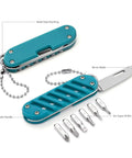 7-In-1 EDC Pocket Knife Multitool for Keychain Quick Fixes, Outdoor Gear, and Daily Tasks, Blue with Mirror Blade and Screwdriver Bits