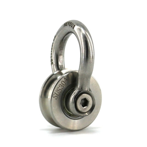 Detachable U Shaped Pulley Small Size With Short Screw Groove Wheel Track Fixed Pulley For Wire Rope Traction In Small Crane Salvage Systems Built Tough Durable 304 Stainless Steel High Load Bearing Capacity, 304SS pulley front view