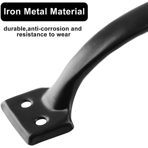 Close-up of Rustic Gate Handle Set 2 Pack Iron Hardware Pull With Screws Black Finish showing iron material and mounting plate.
