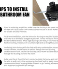 Tips for installing Ultra Quiet Bathroom Exhaust Fan 90 CFM For 80 To 90 Sq Ft Rooms with ceiling mount visible.