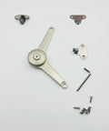 Soft Close Cabinet Lid Stay Hinge For Kitchen Wardrobe Cupboard Door Open Upward Or Downward With Adjustable Tension Lightweight Version No Fuss Install Durable Friction Lock For Smooth Silent Closing, showing components laid out on a white background, including hinge, brackets, and screws.