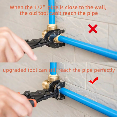Comparison of Handy Disconnect Tongs for Quick Push To Connect Fittings Removal Of 1/2 Inch Brass Pipe Fittings, old vs upgraded tool effectiveness.