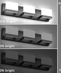 Three Light Black Dimmable LED Vanity Light For Bathroom Up And Down Wall Fixture Over Mirror With Frosted Acrylic Shade 6000K Cool White