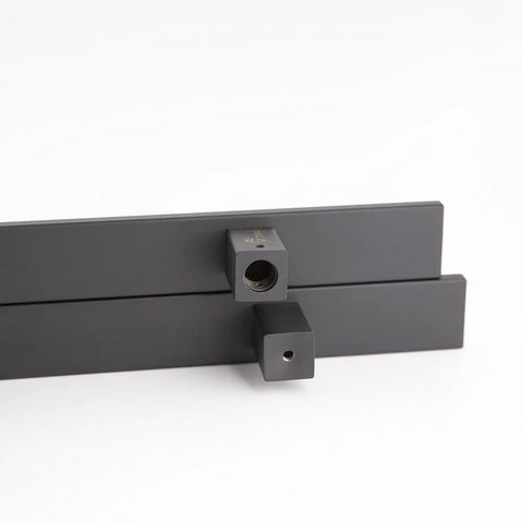 12 Inch Solid Stainless Steel Push Pull Door Handle For Barn Doors Glass Doors Matte Black Finish With Heavy Duty Commercial Grade 304 Stainless Standoffs Built Tough For High Traffic Areas. Close-up of matte black 304 stainless steel push pull door handle standoffs.