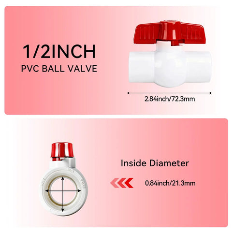Five Pack Half Inch PVC Ball Valves With T Handle For Quick On Off Valve Threaded NPT Half Inch For Water Irrigation