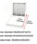 Ceiling Access Panel With Built In Filter Grid Louvered Hinged Vent Cover For Drywall Ceilings, showing inner and outer dimensions.