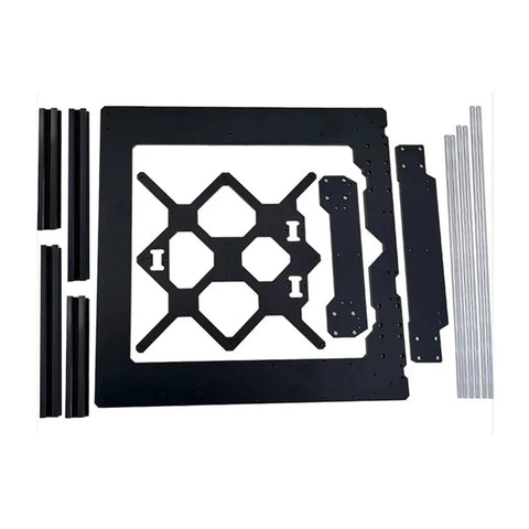 Drop In Heavy Duty Black Aluminum 3D Printer Frame Kit With Chrome Smooth Guide Rods And Precision Anodized Extrusions layout.