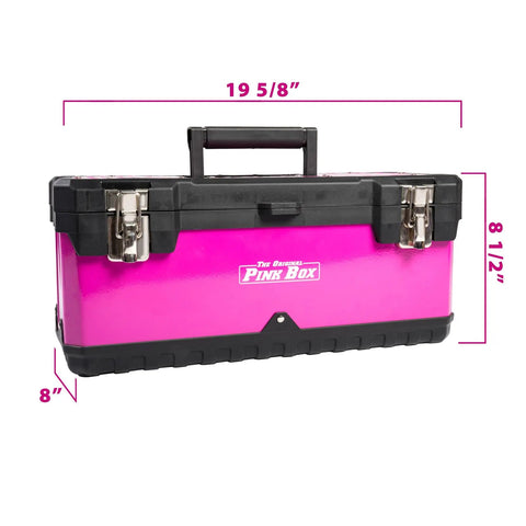 20 Inch Portable Steel Toolbox With Removable Organizer Tray, Metal Latches, Easy Carry Handle, Padlock Hasp, Powder Coated Steel