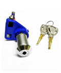 Upgrade Your Game Machine With This Brass Keyed Alike Start Key Switch Lock That Nails The Hardware Fix Like A Boss For All Your DIY Projects Perfect For Furniture And Arcade Gear, with blue handle and two brass keys.