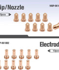 20Pcs Plasma Electrode And Nozzle Kit For PT80 IPT-80 PTM-80 with 10 brass nozzles and 10 electrodes displayed
