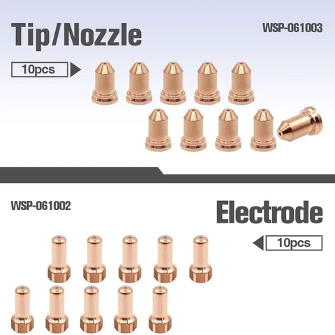 20Pcs Plasma Electrode And Nozzle Kit For PT80 IPT-80 PTM-80 with 10 brass nozzles and 10 electrodes displayed