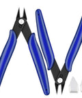 Two Pack Ultra Sharp Flush Cutters For Crafting And Electronics Micro Wire Cutters with blue ergonomic handles.