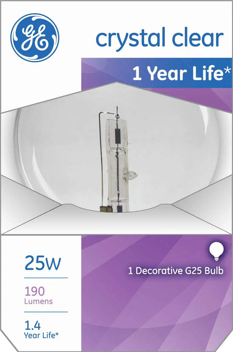 Crystal Clear G25 Globe Light Bulb 25 Watt Medium Base For Vanity And Pendant Fixtures 190 Lumens Incandescent Vanity