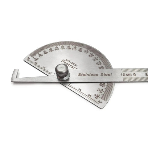 Rock Solid Stainless Steel Angle Protractor Ruler with slider for precise measurements up to 180 degrees, ideal for carpentry.