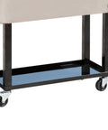 Close-up of base with wheels on Massive 80 Quart Stainless Steel Patio Cooler Rolling Party Cart For Outdoor Entertaining