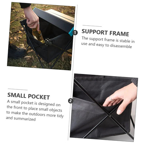 Hand accessing storage bag of Foldable Camping Table With Storage Bag Kit For Picnic And Barbecue Quick Assembly