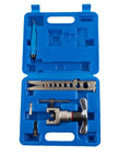 Manual And Electric Eccentric Flaring Tool Pro Grade With Nine Dies in blue carrying case, open view, for copper tubing projects