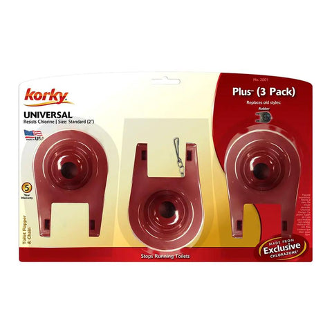 Universal 2-Inch Toilet Tank Flapper Set, 3 Pack, Easy Install No-Fuss Replacement, Long-Lasting Rubber Seal Made in USA Red