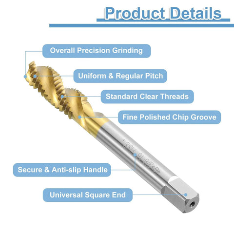 3/8-16 UNC Spiral Flute Thread Taps Set For Quick Machining And DIY Repair Titanium Coated 6542 High Speed Steel H2 Accuracy