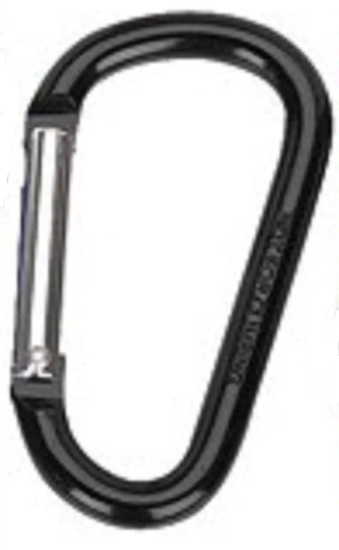 Black anodized clip from 12 Pack Colored Anodized Aluminum Snap D Ring Set With Four Sizes Two Inch, Two And Three Eighth Inches, Two And Three Quarter Inches, Three And One Eighth Inches Spring Loaded Carabiner Clips For Keychains Gear Camping And DIY Projects.