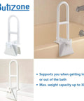 Sturdy Heavy Duty Tub Grab Bar Safety Rail with adjustable clamp handle attached to bathtub, medical grade support for seniors.