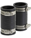 Flexible PVC Pipe Coupling 1.3 Inch Inner Diameter With Beefy Stainless Steel Clamps For 1 Inch Pipe DWV Piping Connection Pack Of 2 No Fuss Install Built For Leak Free Durability, showing two couplings with clamps