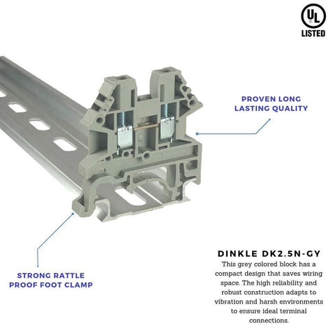 Gray DIN Rail Terminal Block Screw Type 2.5N S13109 Ultra Compact 600V 20A 12-22AWG Industrial Electrical Block For Control Panels Vibration Resistant Reliable High Current Connection Pack Of 100