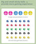 Colorful sticky balls for Golf Chipping Game Mat With Sticky Balls 6 Large And 30 Small, 59x59 Inch Large Dual Sided Practice Mat