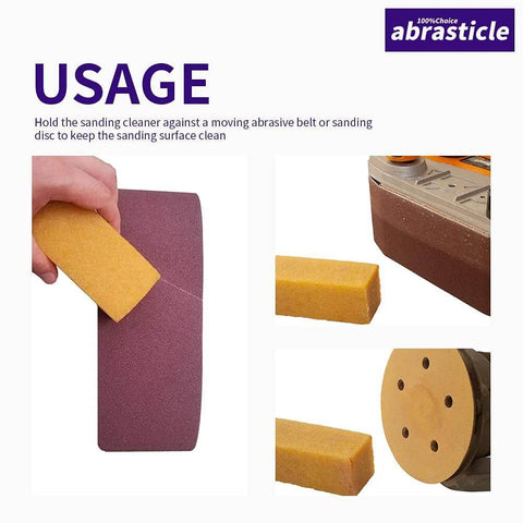 Abrasive cleaning eraser stick, 1-1/2 x 1-1/2 x 8 in; yellow block for sanding belts and discs