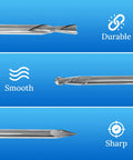 Complete CNC Router Bit Set For Woodworking, Nine Solid Carbide Bits With One Quarter Inch Shanks, close-up on bit tips