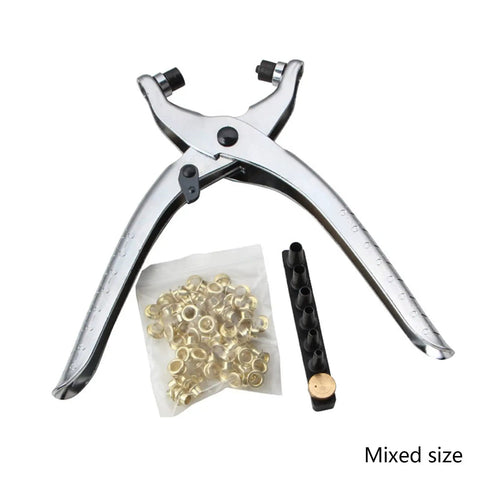 Top Rack Interchangeable Rivet Plier And Grommet Eyelet Snap Fastener Hand Press Kit For Belts Shoes Fabric Leather Crafting Easy Grip Setup accessories including mixed-size grommets.