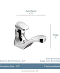 Commercial Chrome Metering Bathroom Sink Faucet M-Press Single-Mount with spout reach 4.75 inches and height 4 inches