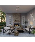 Outdoor porch with Two Light Barlowe Collection Stainless Steel Outdoor Flush Mount Ceiling Light With Clear Seeded Glass Farmhouse Style
