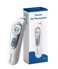 Ear Thermometer With Heated Tip And Smart Age Mode For Babies To Adults, A Go-To Pre-Warmed Probe For Fast Accurate Readings, Three Age Groups 0-3 Months, 3-36 Months, 36 Months And Up, Family Health Essential, white digital ear thermometer and box