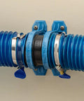 Close-up of Two And A Half Inch Hose Splice Set Of Two For Dust Collection with ABS plastic fittings and anti-slip teeth.