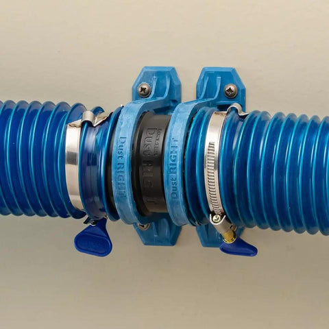 Close-up of Two And A Half Inch Hose Splice Set Of Two For Dust Collection with ABS plastic fittings and anti-slip teeth.