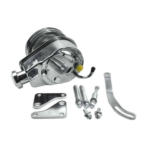 Power Steering Pump Seal Kit With Pulley And Double Groove, Chrome Finish, 5-7/8 Inch Key Way Shaft Bracket Kit For Small Block Chevy SBC GM