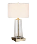 Tall 27 Inch Table Lamp With White Fabric Shade And Seeded Glass Base In Blackened Bronze Finish For Bedroom Nightstand Or Living Room Accent Lighting