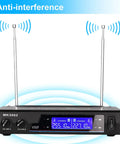 Wireless Microphone System With Dynamic Handheld Mics, 150 Ft Operating Range receiver, dual antennas, anti-interference