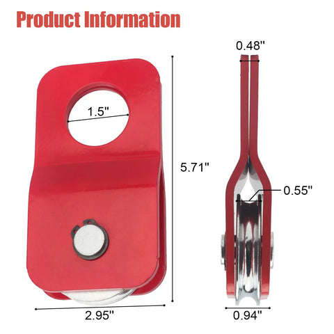 Heavy Duty Snatch Block Winch Pulley 8000 LBS Recovery Kit For Trucks ATV SUV UTV Off Road Towing With Synthetic Rope And Steel Cable 4 Ton Capacity Ready For Hardcore Recovery Situations. Red steel winch pulley with dimensions