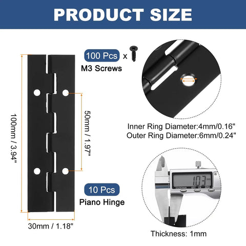 Heavy Duty 304 Stainless Steel Piano Hinges 10 Pack Black Continuous Door Hardware With Pre Drilled Holes for Cabinets Gates and Boats size details 3.94x1.18 inches