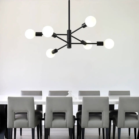 Black Sputnik Ceiling Light 6 Light Chandelier With Adjustable Height For Dining Room Kitchen Island Modern Industrial Mid Century Lighting Fixture Farmhouse Style That Feels Lit