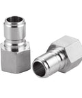 Heavy Duty Stainless Steel Male Quick Disconnect Coupler Half Inch Pipe Thread Homebrewing Beer Line Quick Connect Fitting Two Pack shown in detail.