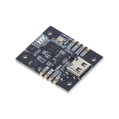Versatile 9 Axis IMU Module With Accelerometer Gyroscope Magnetometer And Digital Motion Processor For AHRS Pitch Roll And Yaw Angles, The Go To Choice For Drones Robots And Balancing Vehicles. Black PCB IMU module with USB-C and pin headers.