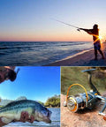 Angler casting with Smooth As Butter Spinning Fishing Reel With 11BB Bearing System And 5.2 To 1 Gear at sunset beach.