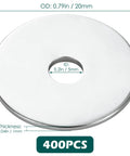 Close-up of Bulk 400 Piece Zinc Plated Carbon Steel Flat Washers 4mm ID X 20mm OD X 1mm Thick Metal Fender Washers.