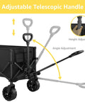 Adjustable handle of Beast Mode Hauler Collapsible Wagon With Wheels For Groceries And Gear, Folding Utility Cart With 330 Lb Load Capacity And 120L Interior, Perfect For Beach Trips, Shopping, Sports, Garden Tools, Easy Fold And Roll.